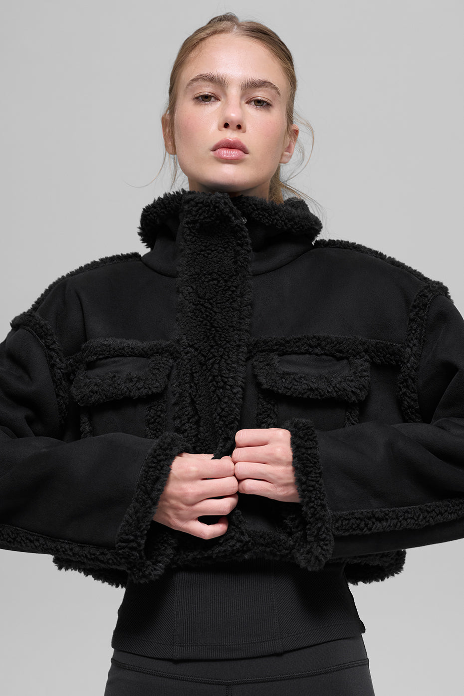 Faux Shearling Snowfall Cropped Jacket - Black — photo 1