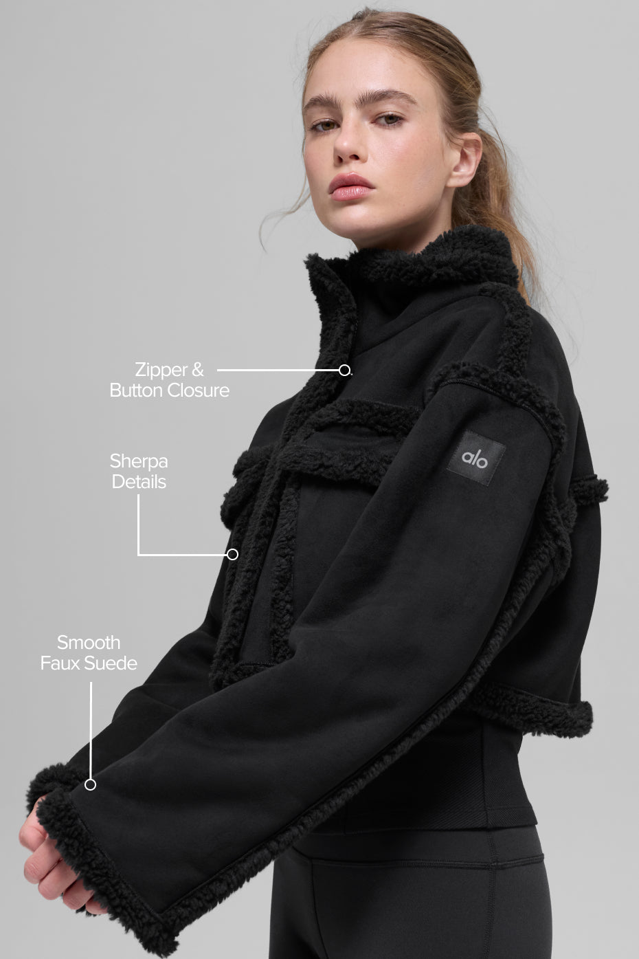 Faux Shearling Snowfall Cropped Jacket - Black — photo 2