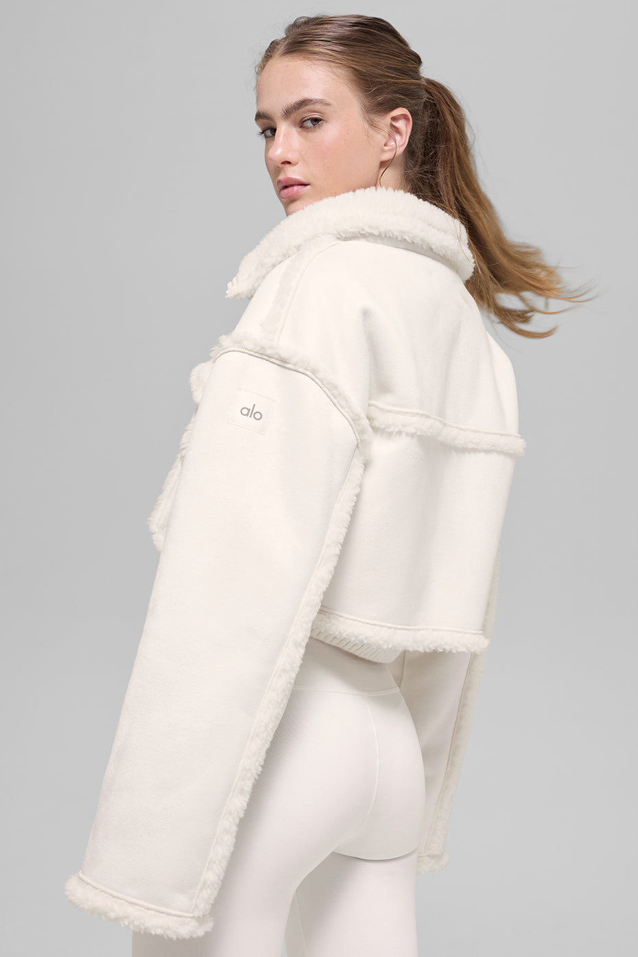 Faux Shearling Snowfall Cropped Jacket - Ivory — photo 4