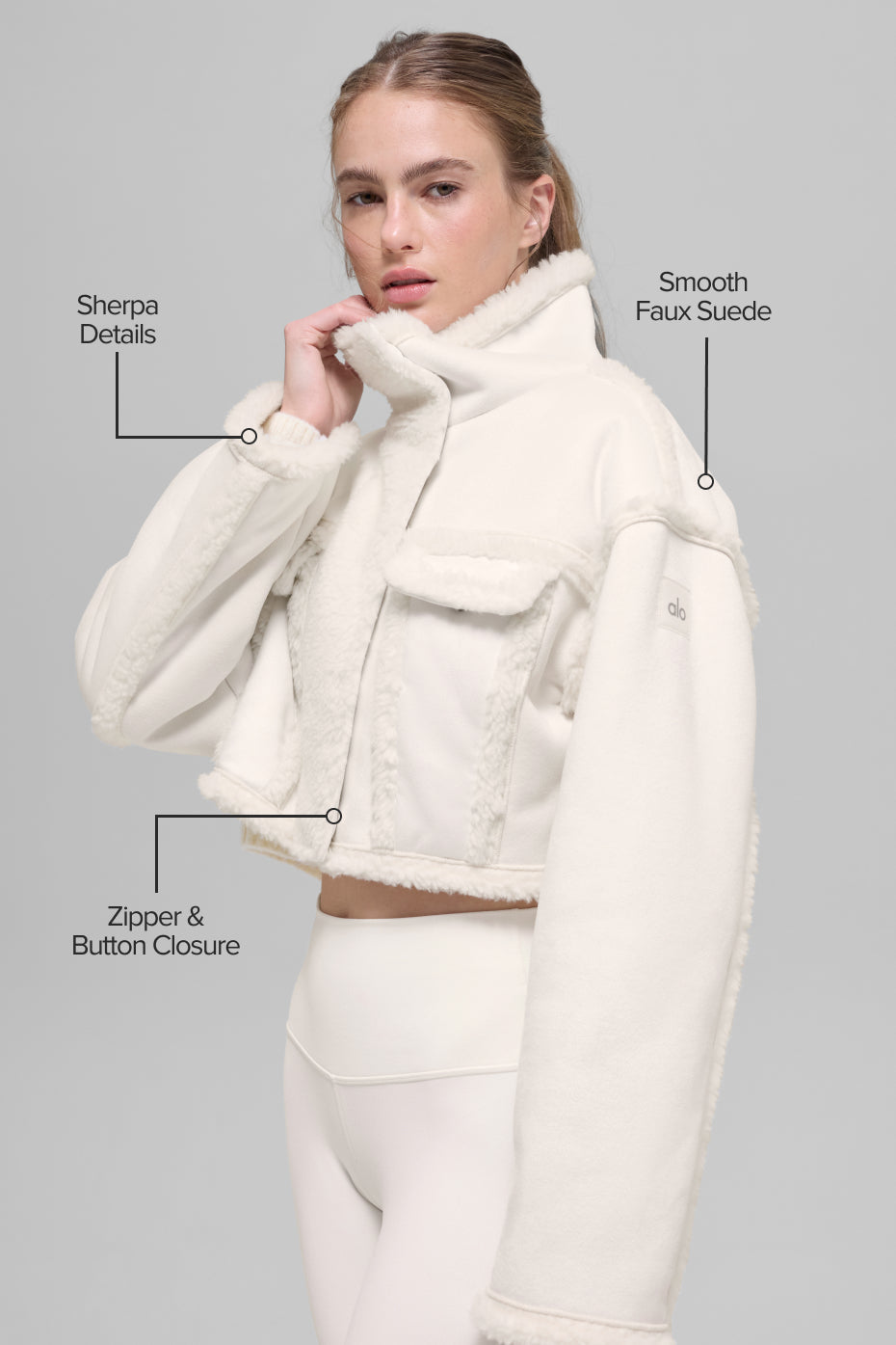 Faux Shearling Snowfall Cropped Jacket - Ivory — photo 2