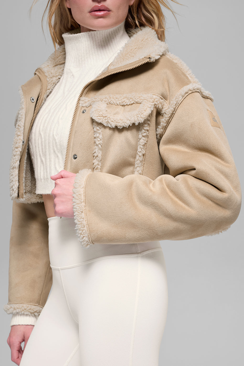 Faux Shearling Snowfall Cropped Jacket - Woodland Tan — photo 2