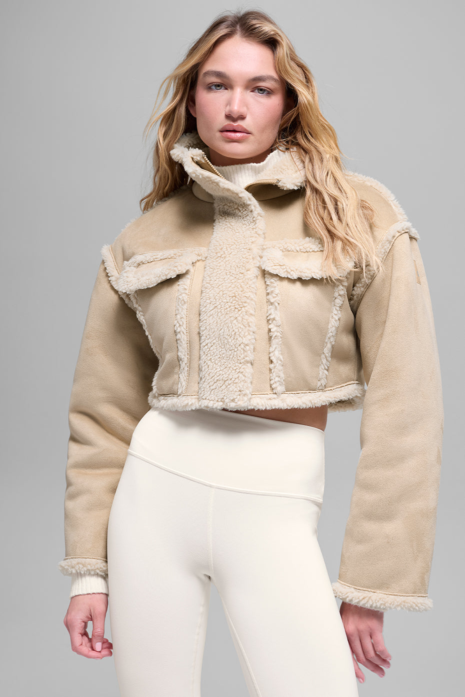 Faux Shearling Snowfall Cropped Jacket - Woodland Tan — photo 1