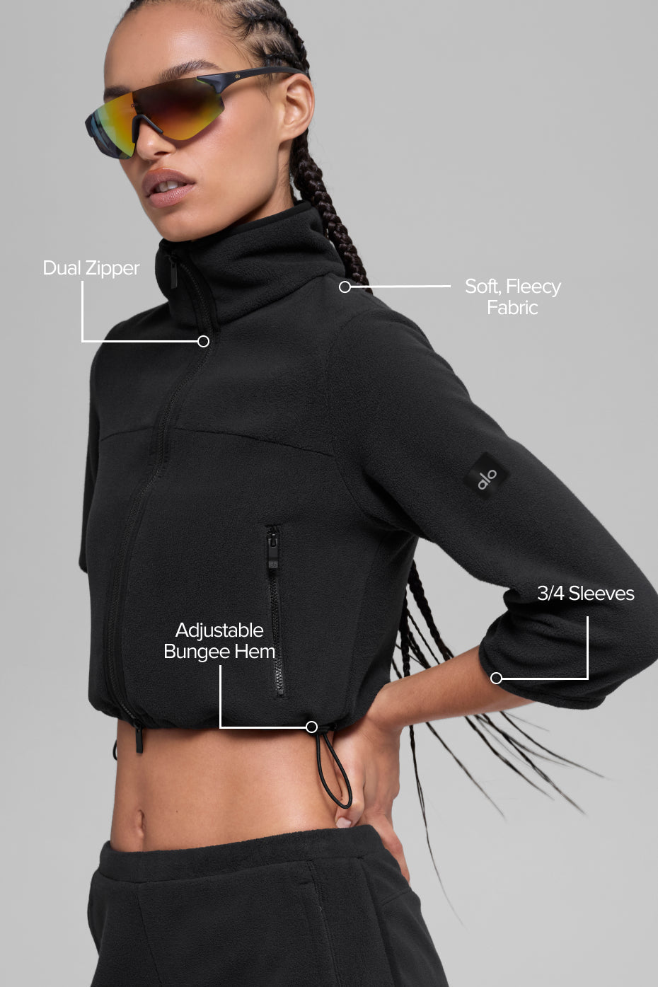Polar Fleece Retreat Cropped Jacket - Black — photo 2