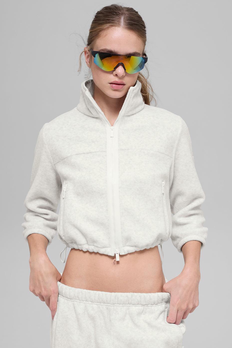 Polar Fleece Retreat Cropped Jacket - White Heather Grey — photo 1