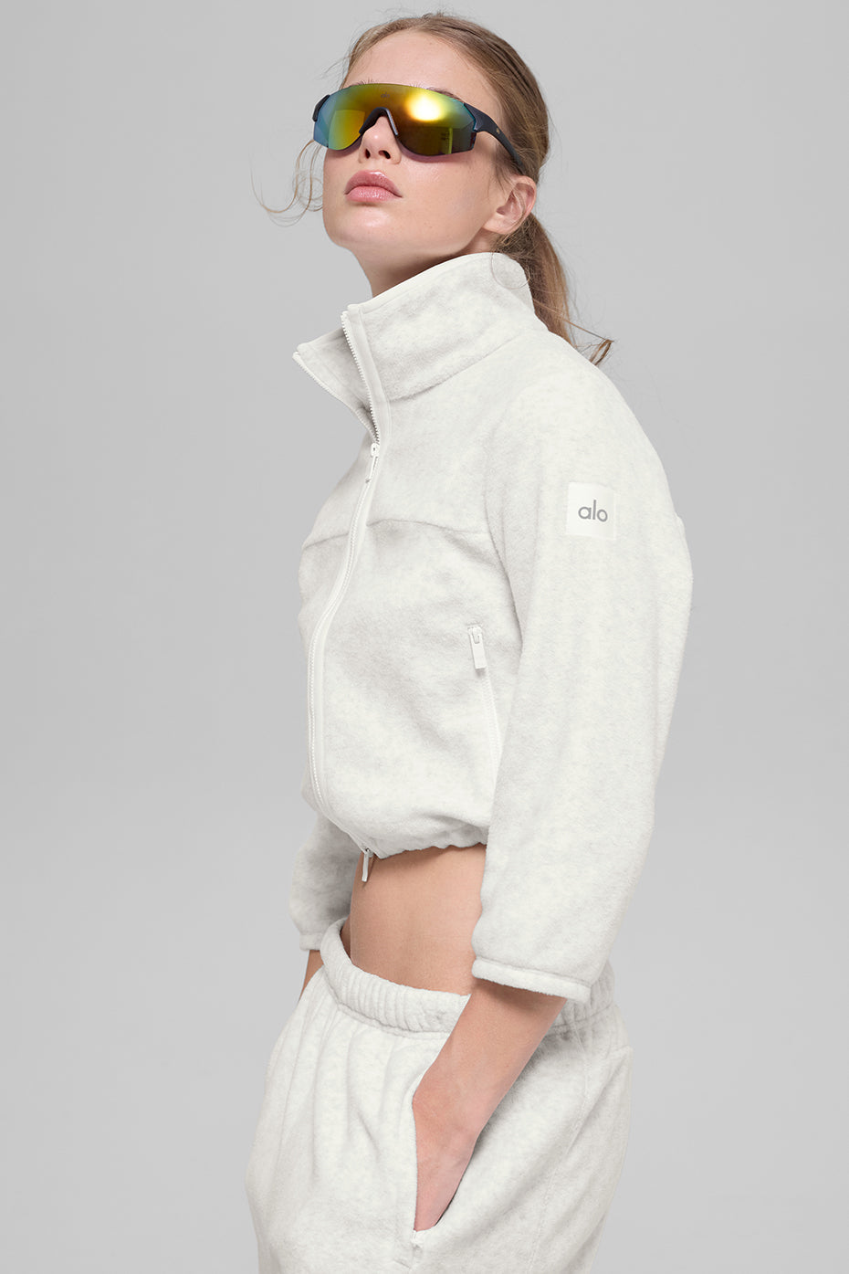 Polar Fleece Retreat Cropped Jacket - White Heather Grey — photo 2