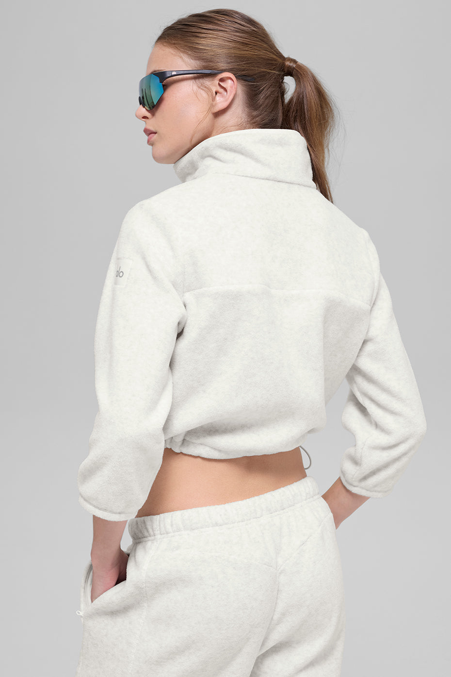 Polar Fleece Retreat Cropped Jacket - White Heather Grey — photo 5