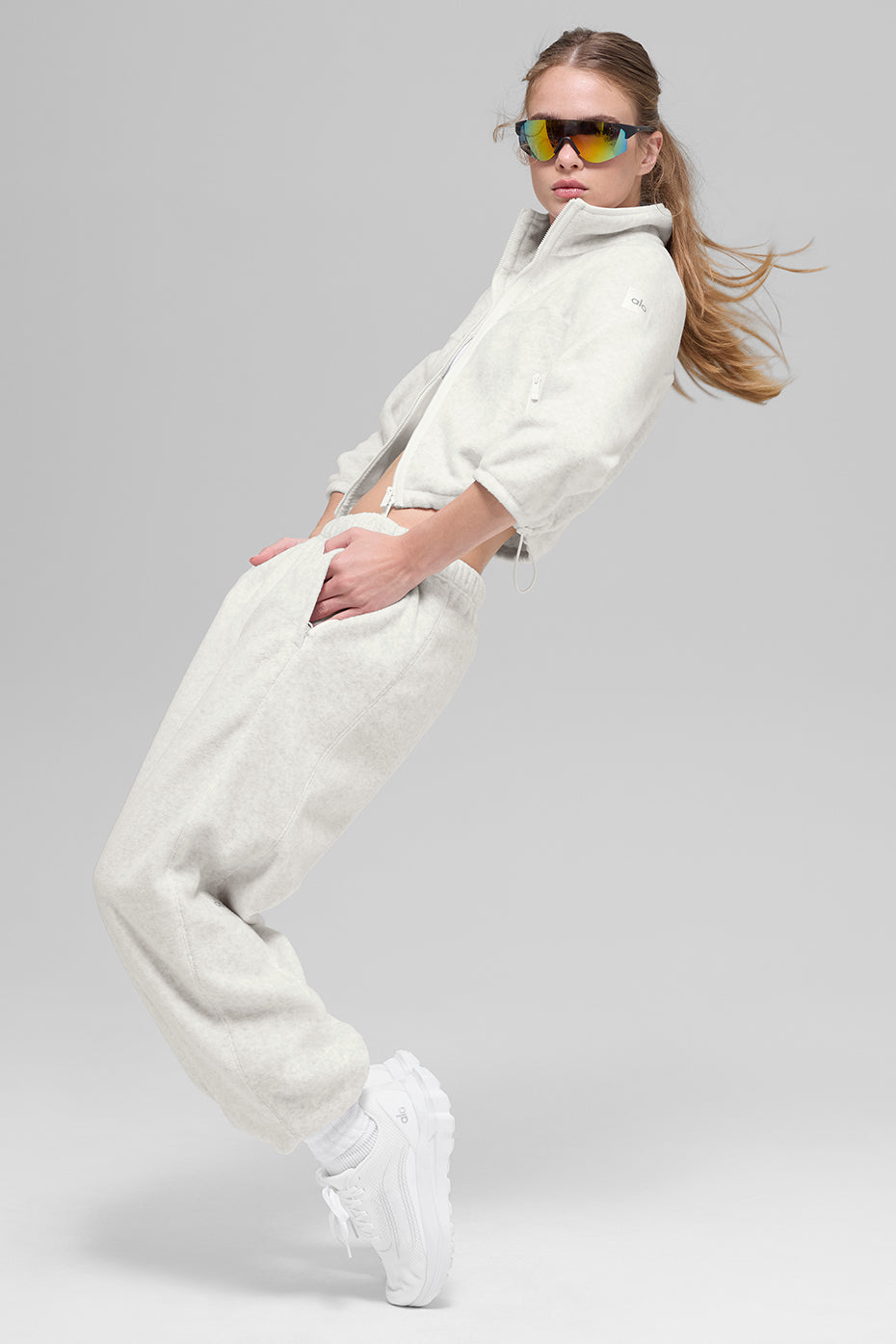 Polar Fleece Retreat Cropped Jacket - White Heather Grey — photo 4