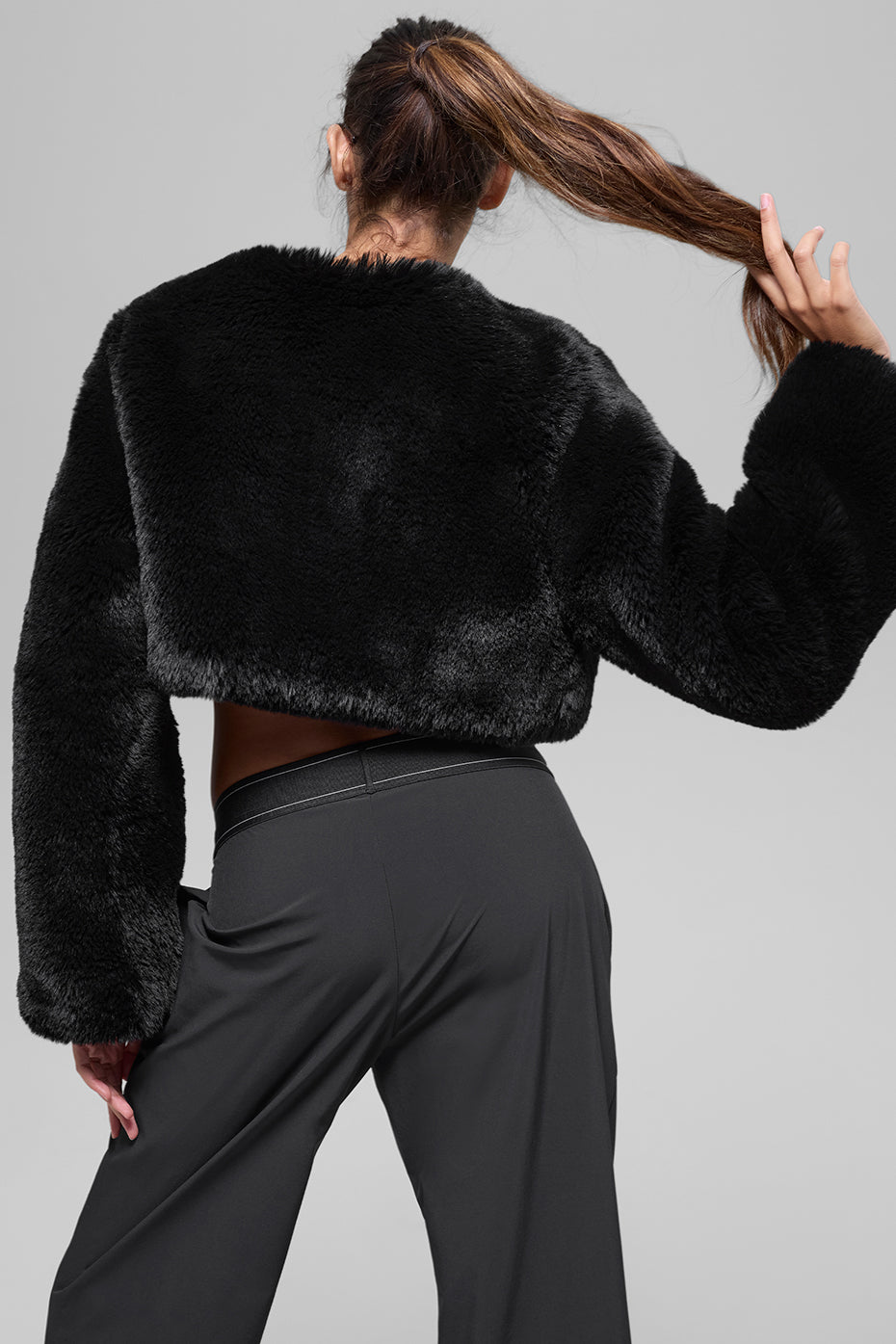 Faux Fur Chic Cropped Jacket - Black — photo 3