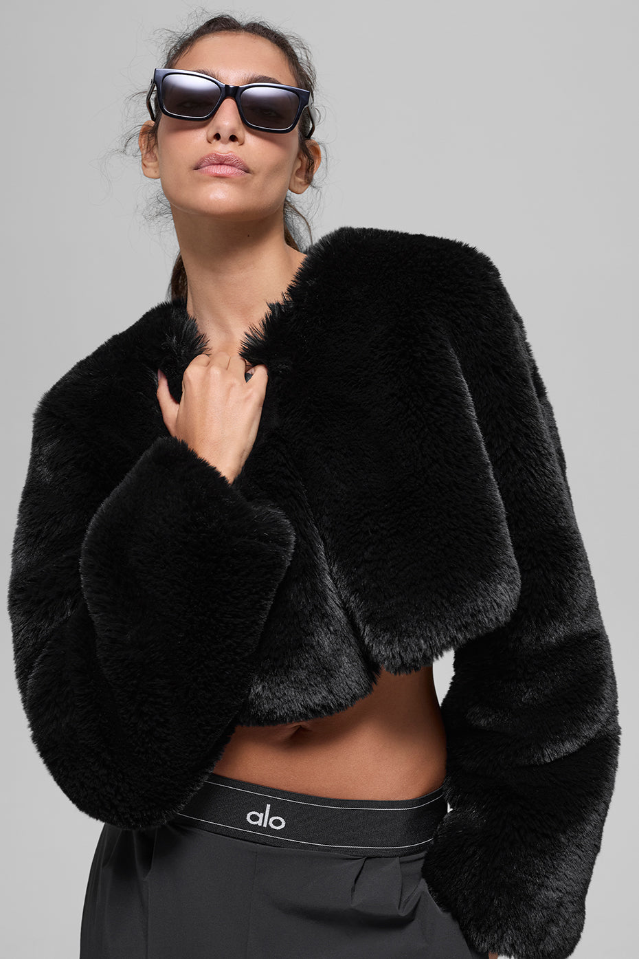 Faux Fur Chic Cropped Jacket - Black — photo 1