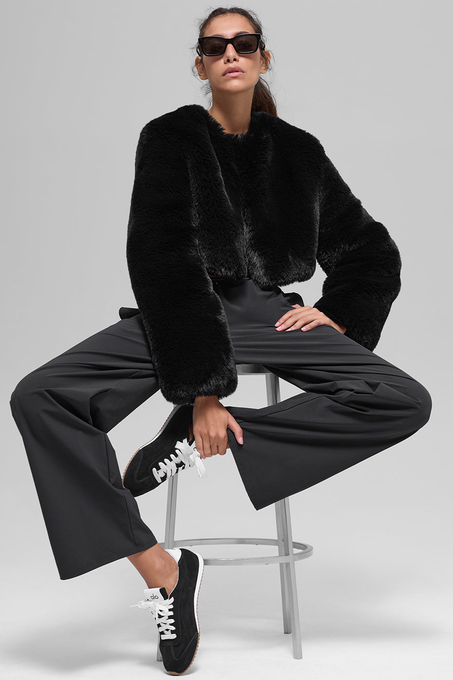 Faux Fur Chic Cropped Jacket - Black — photo 4