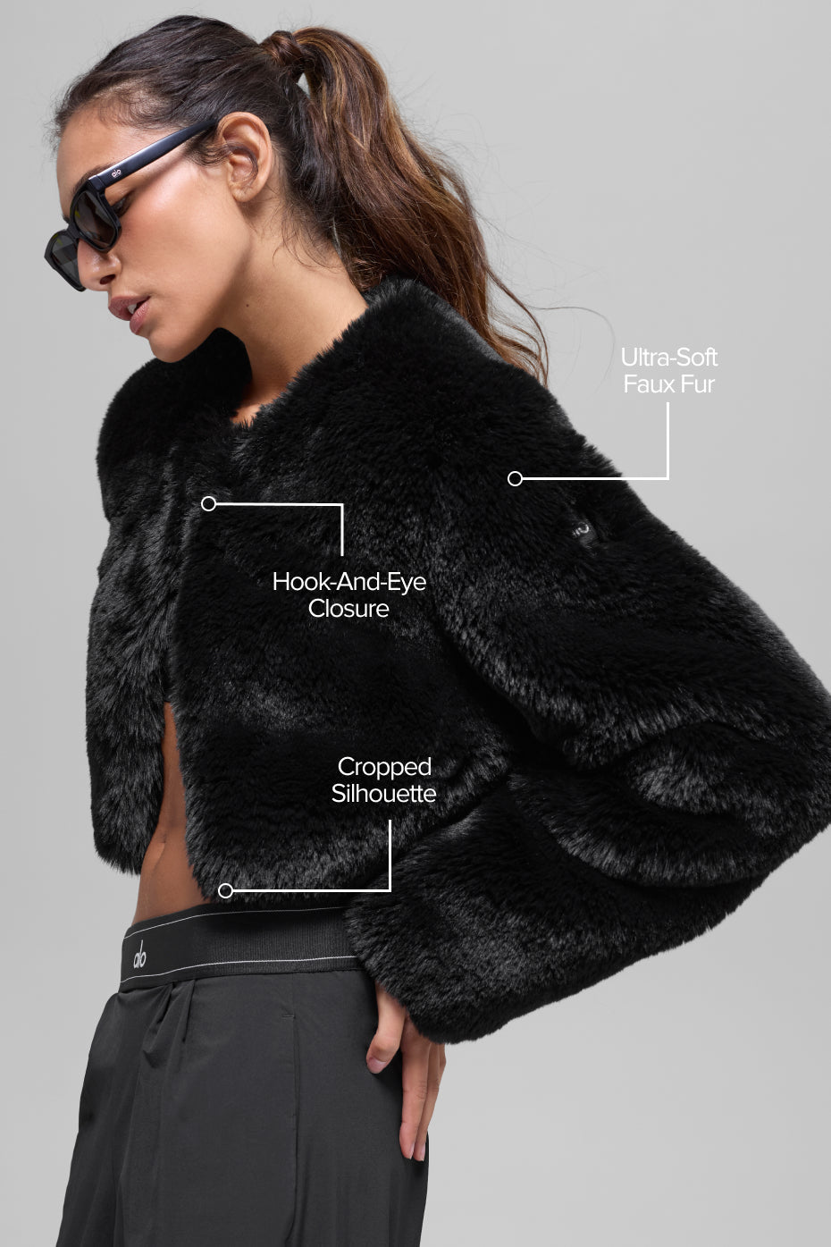 Faux Fur Chic Cropped Jacket - Black — photo 2