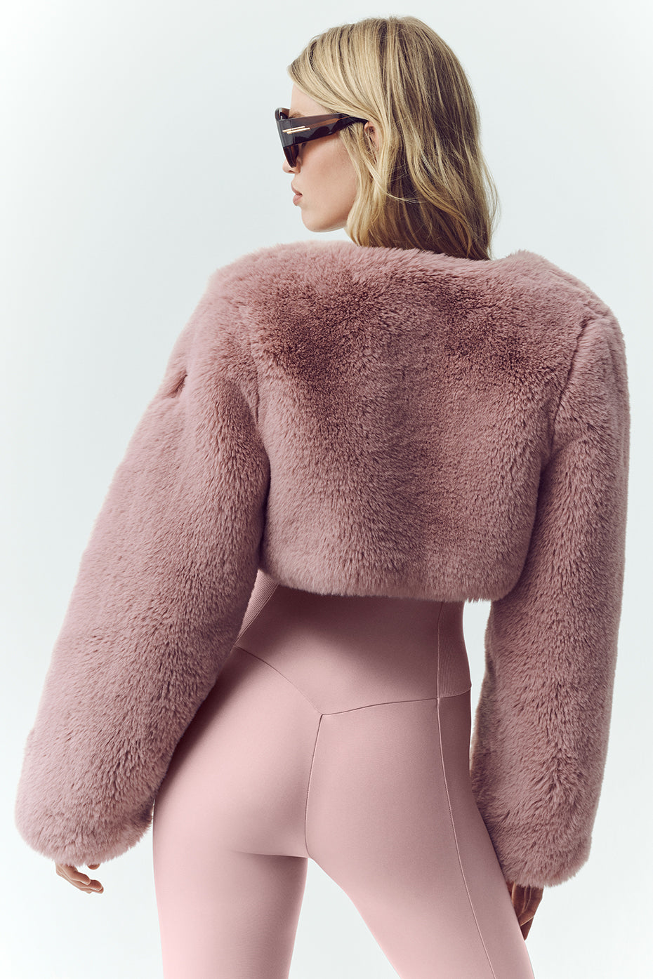 Faux Fur Chic Cropped Jacket - Pink Champagne — photo 2