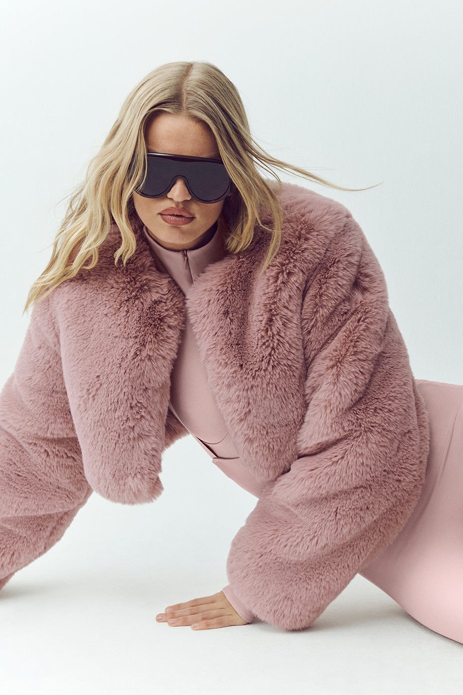 Faux Fur Chic Cropped Jacket - Pink Champagne — photo 3