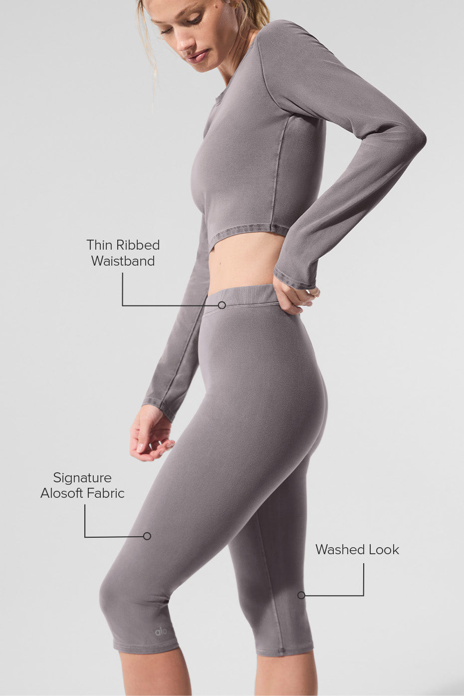 Washed Alosoft High-Waist Iconic 90's Capri - Cool Grey Wash — photo 2