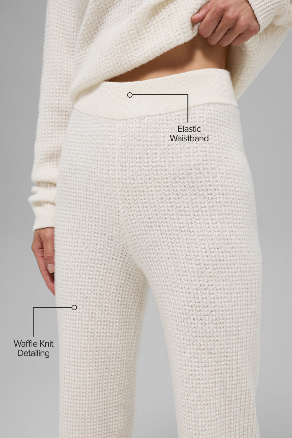 Cashmere High-Waist Plush Waffle Pant - Ivory — photo 2