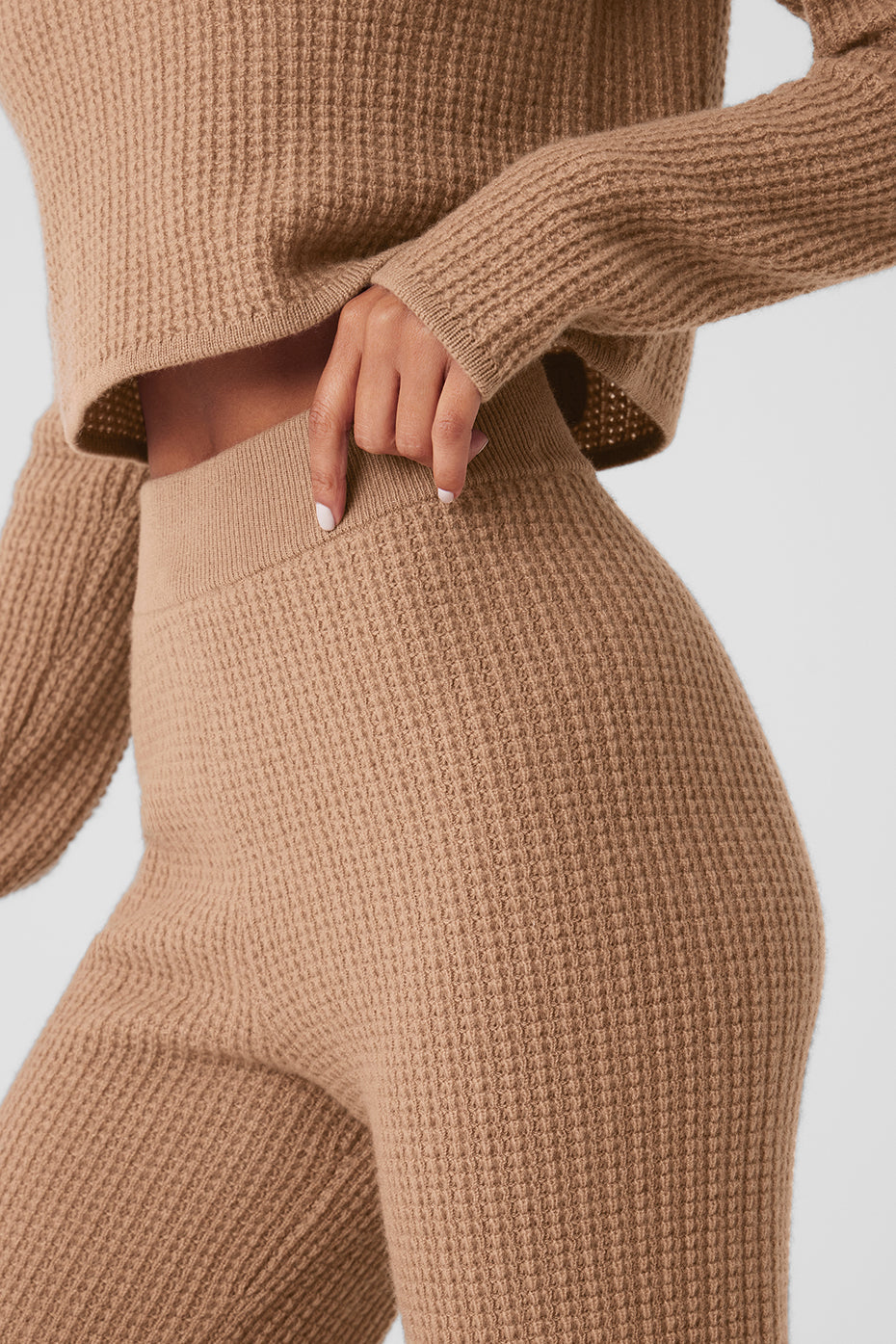 Cashmere High-Waist Plush Waffle Pant - Toasted Almond — photo 2