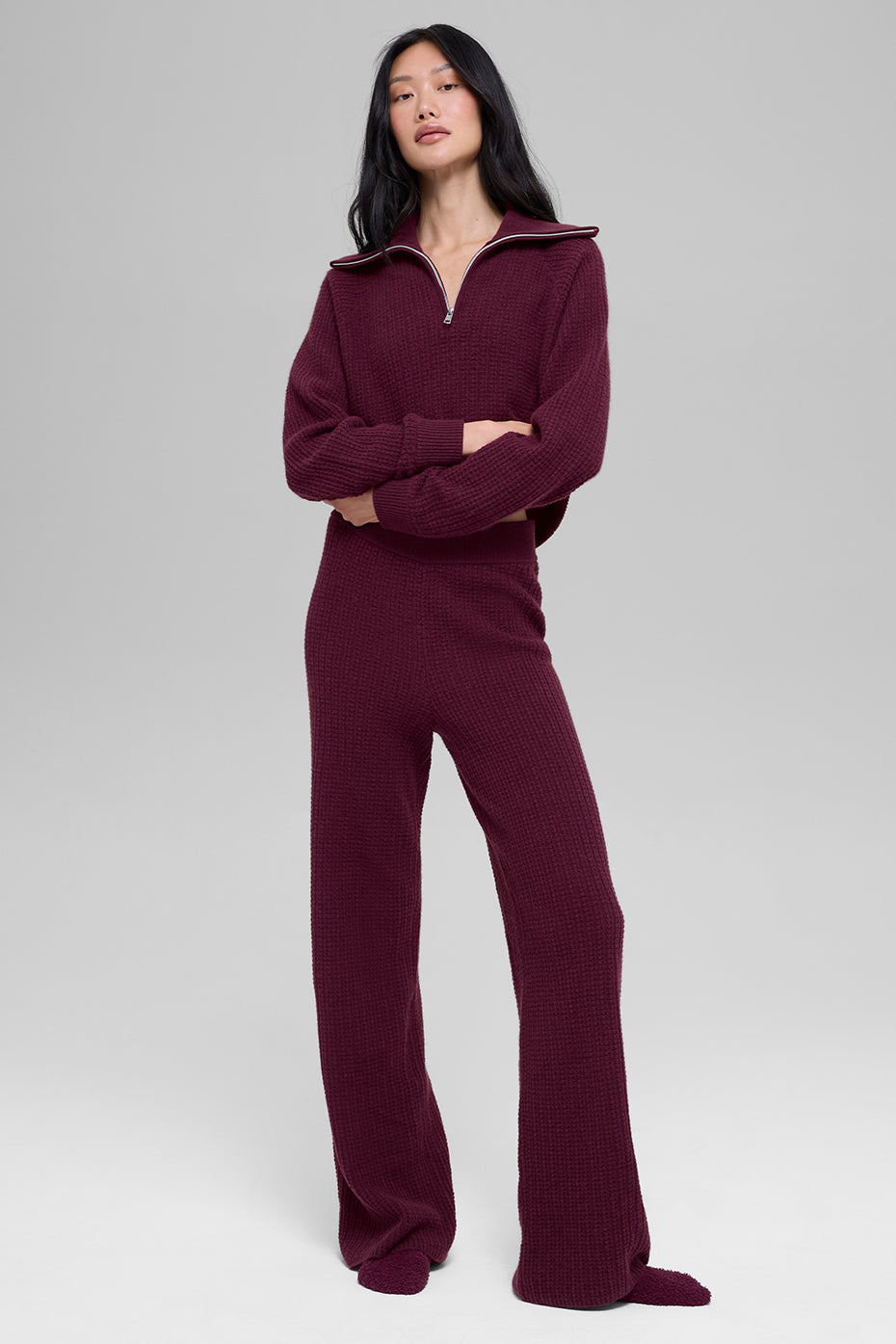 Cashmere High-Waist Plush Waffle Pant - Burgundy — photo 5