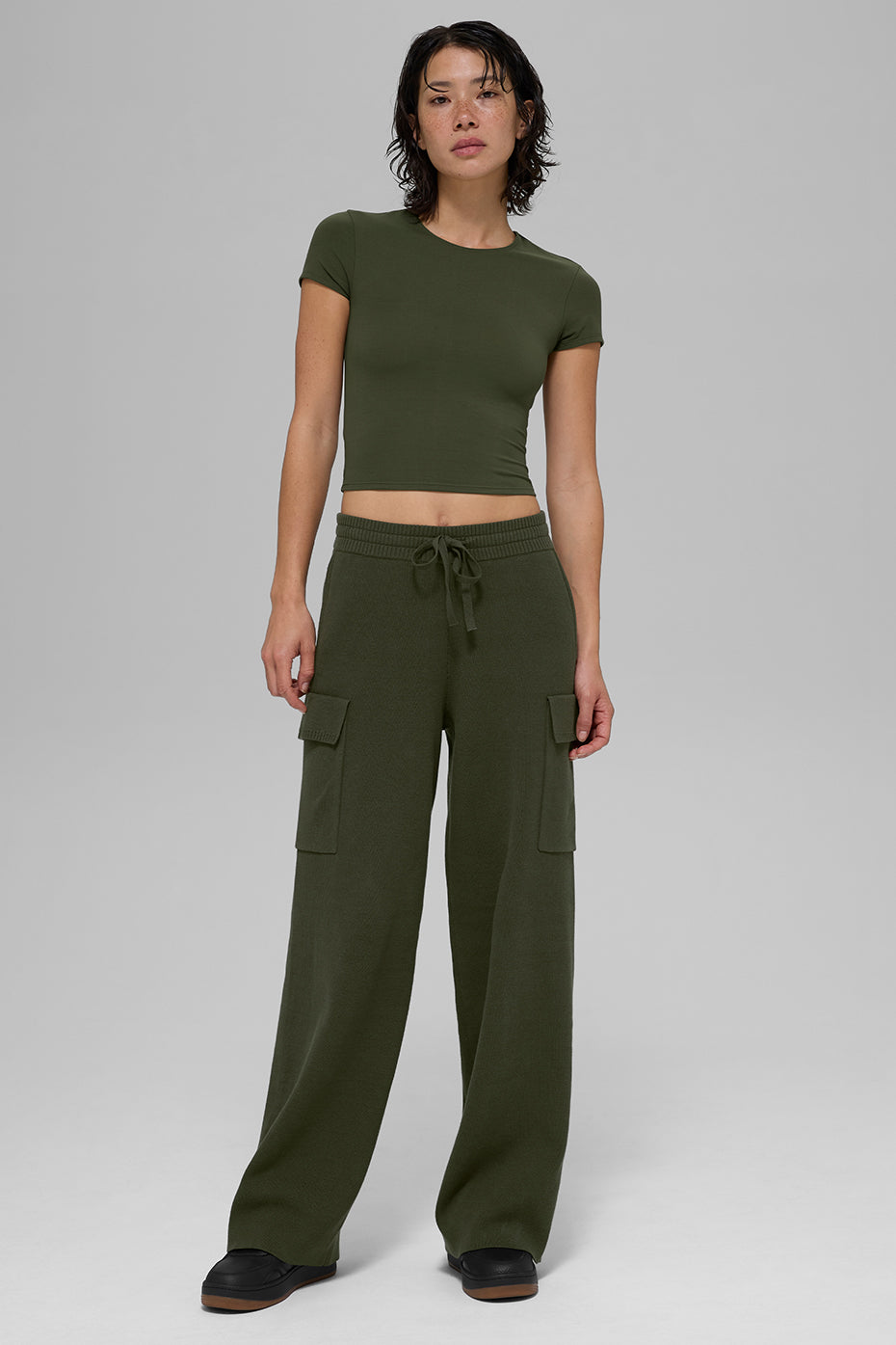 Scholar Knit High-Waist Cargo Pant - Green Olive — photo 4