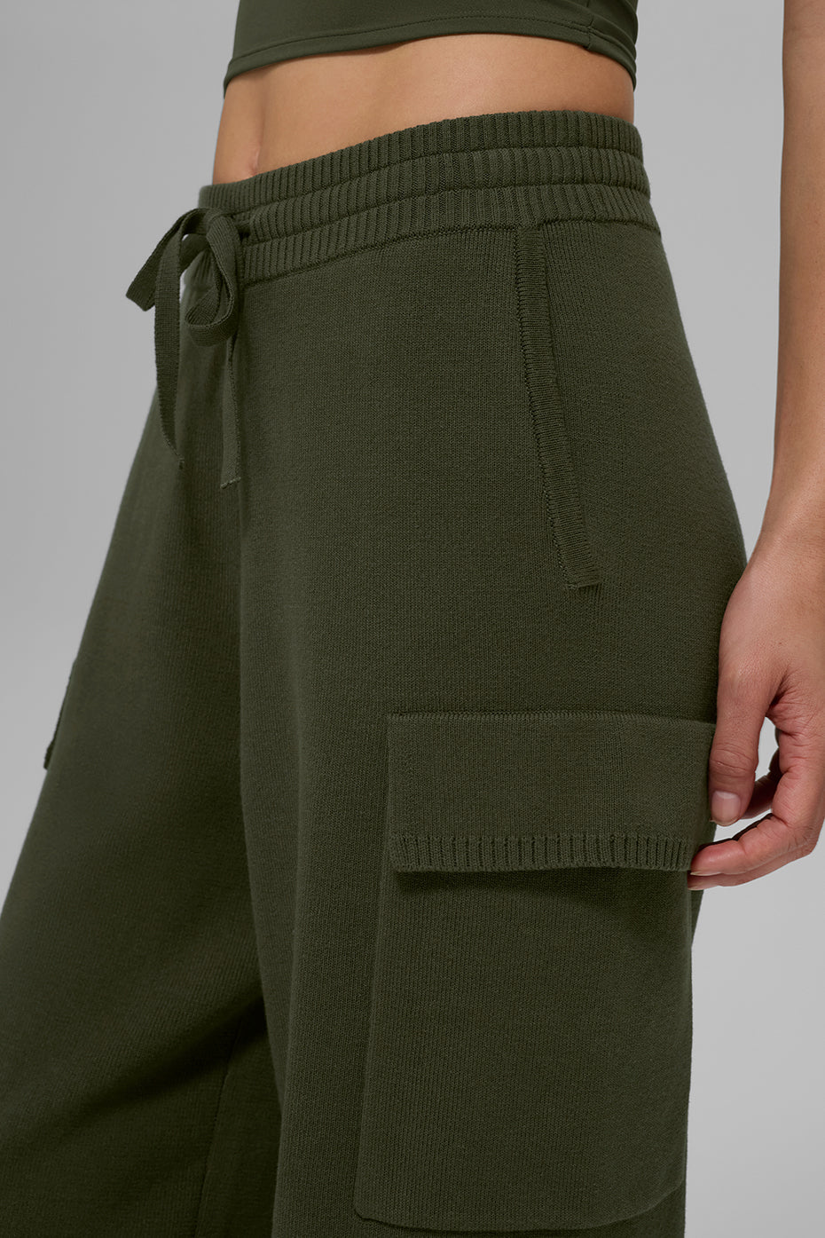 Scholar Knit High-Waist Cargo Pant - Green Olive — photo 3