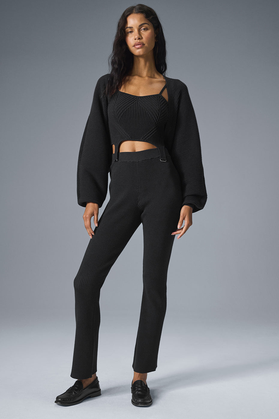 Denim Knit High-Waist Flare Pant - Black/Anthracite — photo 5
