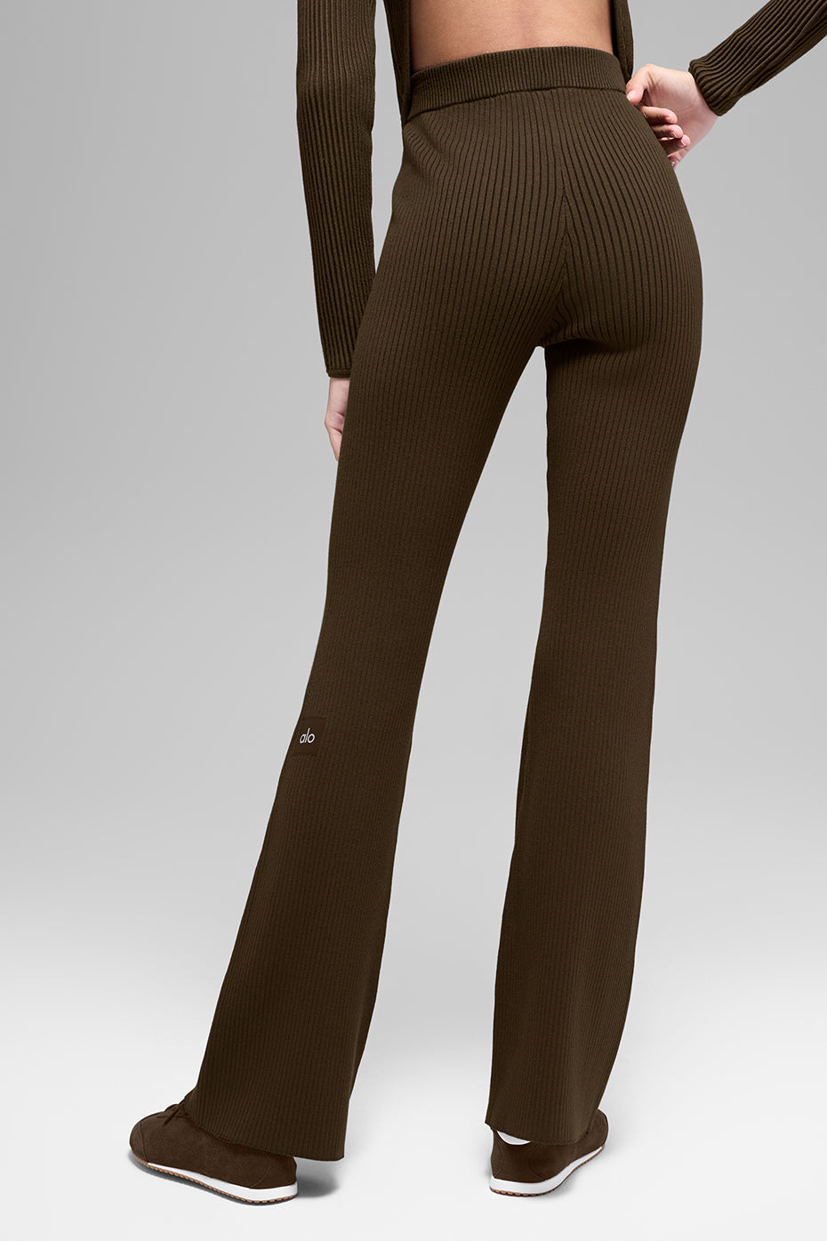 Denim Knit High-Waist Flare Pant - Espresso/Black — photo 3