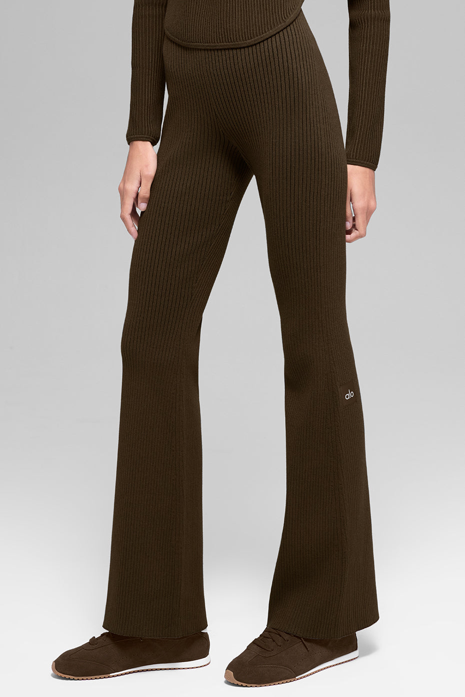Denim Knit High-Waist Flare Pant - Espresso/Black — photo 1