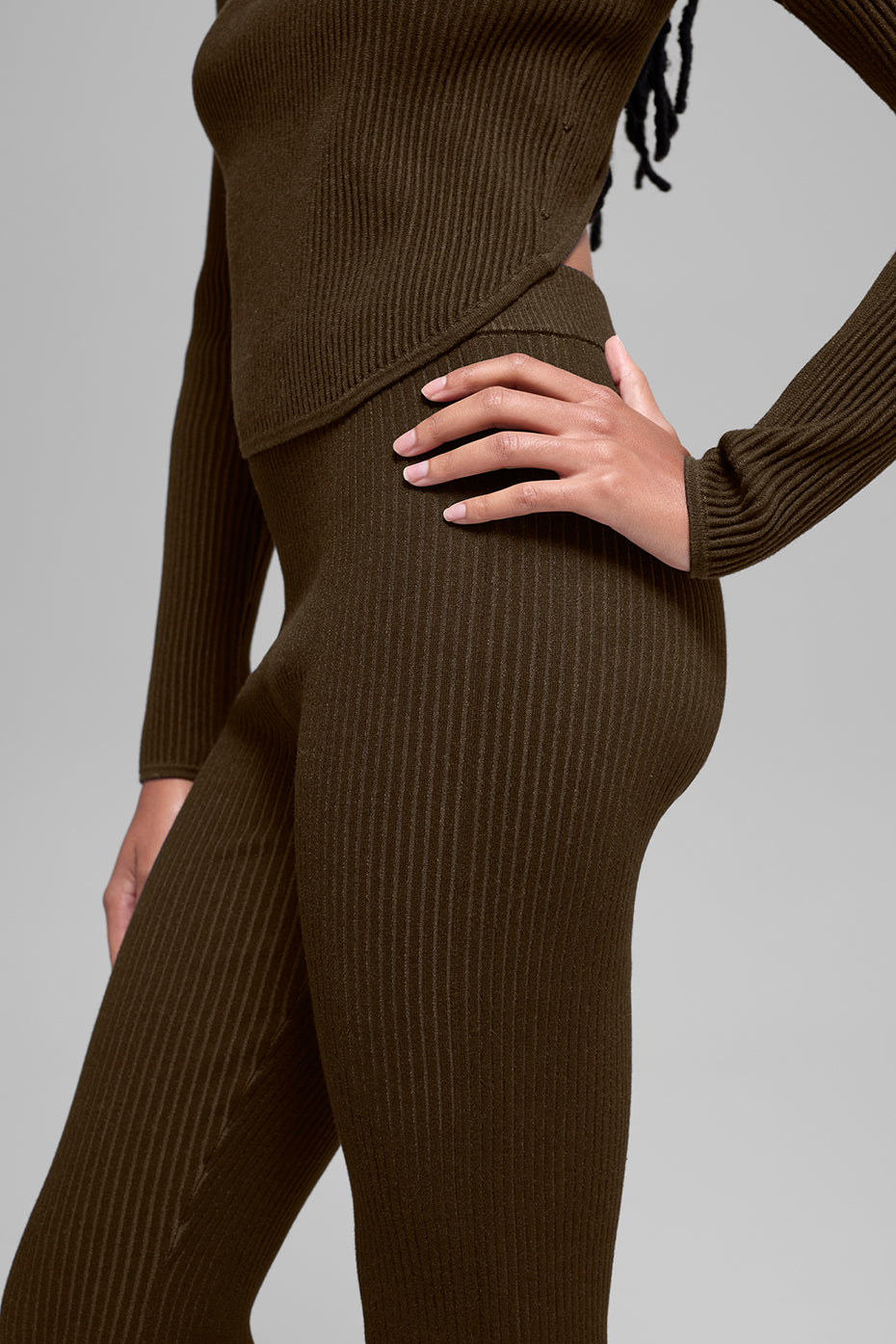 Denim Knit High-Waist Flare Pant - Espresso/Black — photo 5