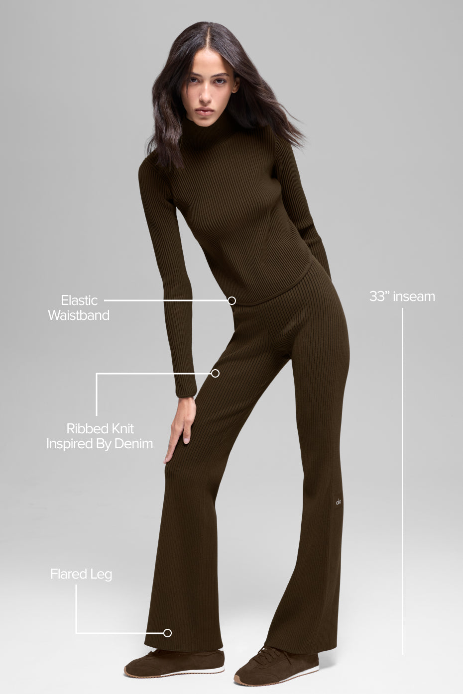 Denim Knit High-Waist Flare Pant - Espresso/Black — photo 2
