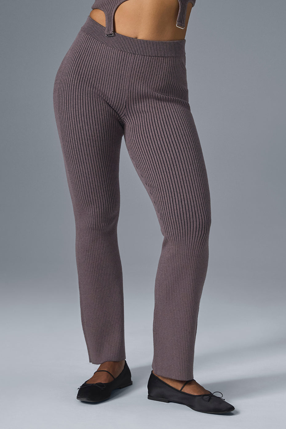 Denim Knit High-Waist Flare Pant - Raisinette/Black — photo 1