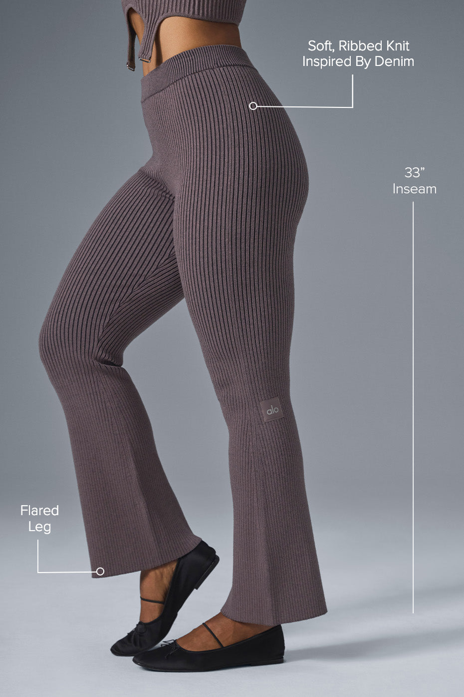 Denim Knit High-Waist Flare Pant - Raisinette/Black — photo 2