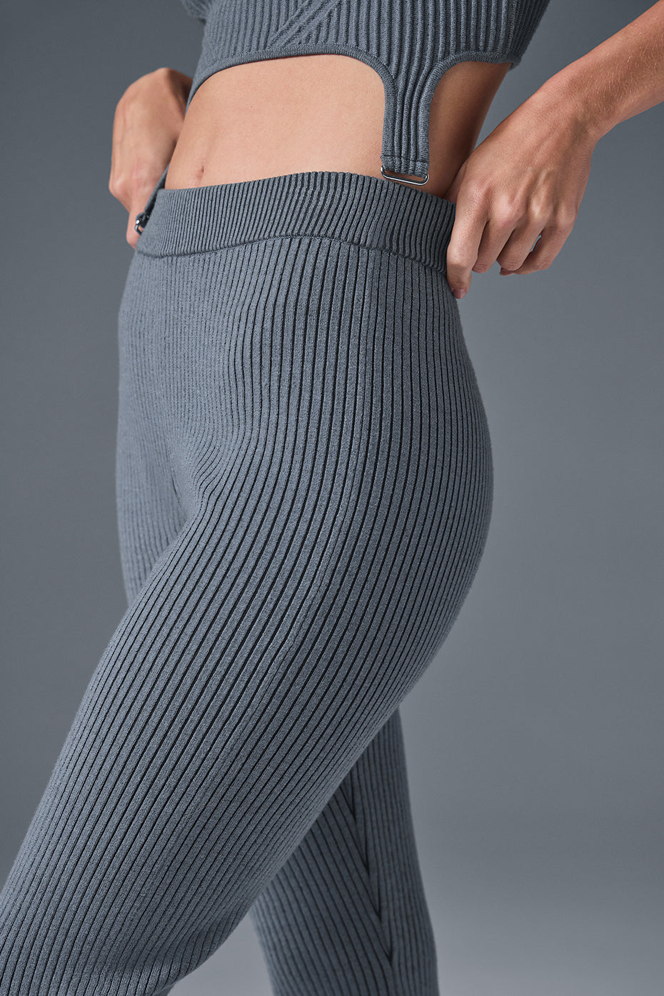 Denim Knit High-Waist Flare Pant - Steel Grey/Anthracite — photo 3