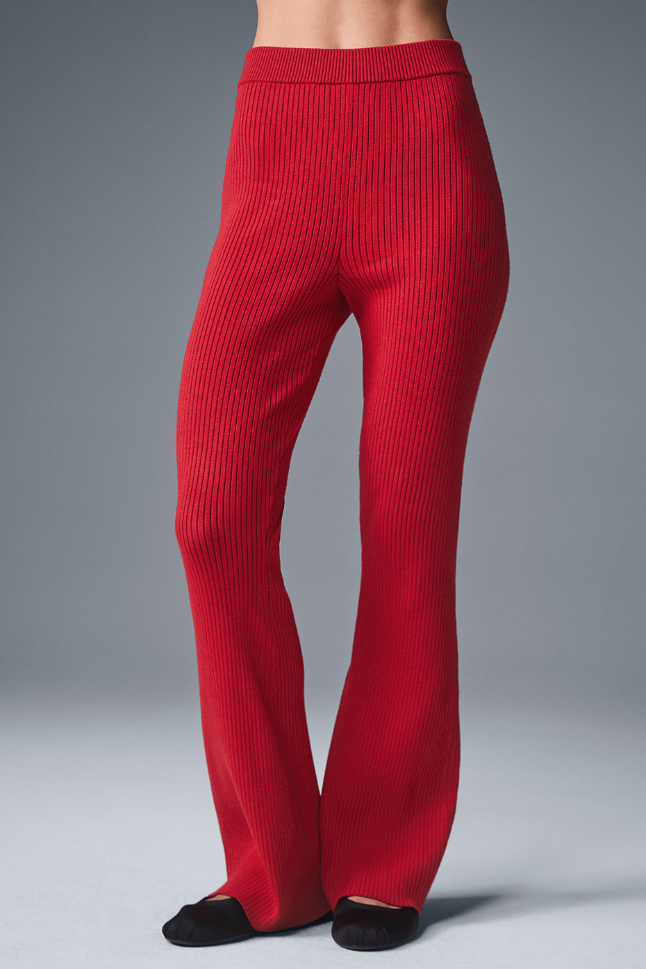 Denim Knit High-Waist Flare Pant - Bold Red/Dark Bold Red — photo 1