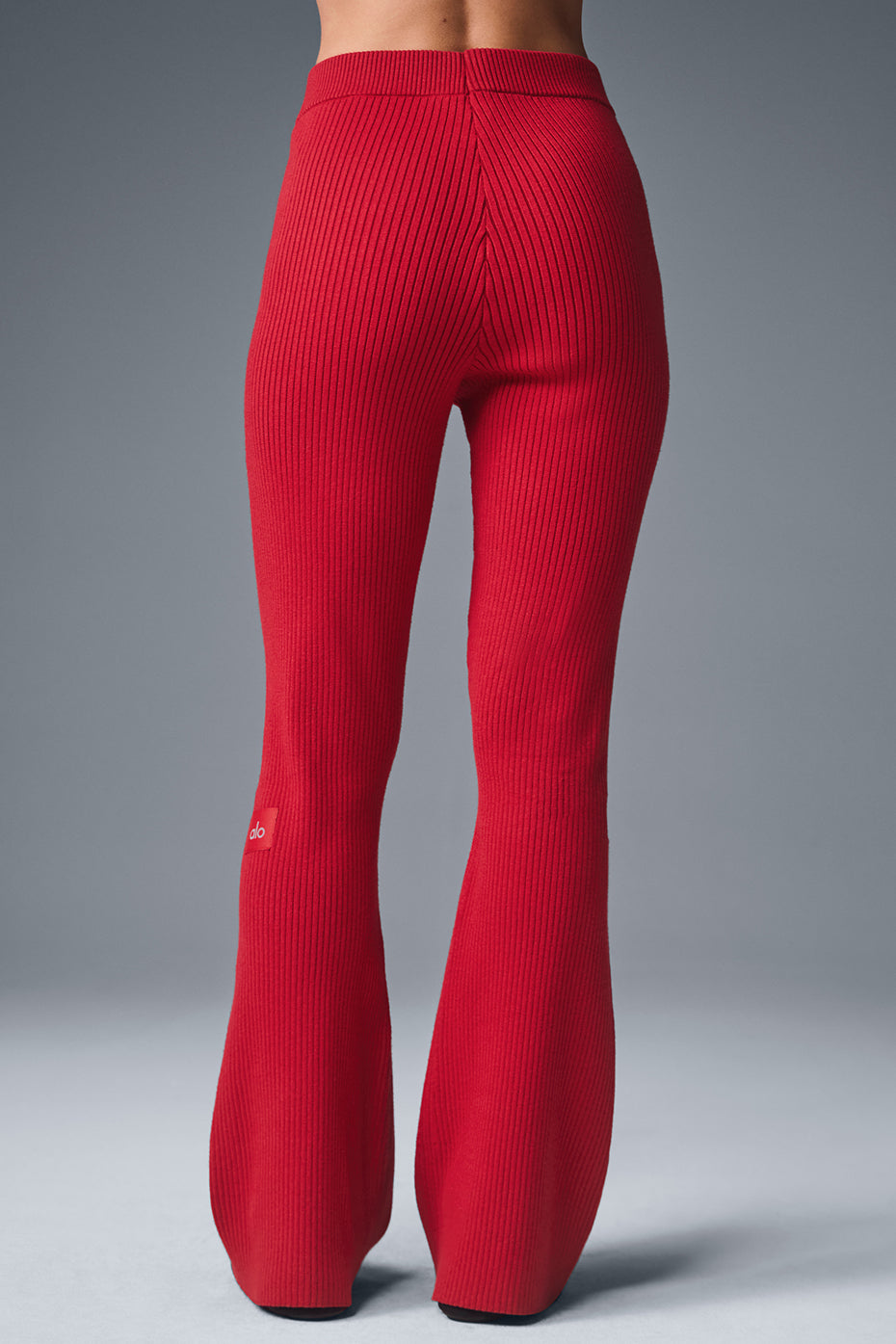 Denim Knit High-Waist Flare Pant - Bold Red/Dark Bold Red — photo 2
