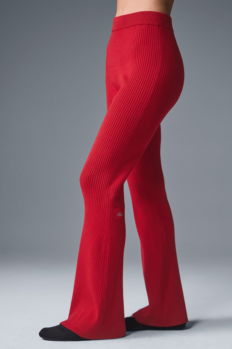 Denim Knit High-Waist Flare Pant - Bold Red/Dark Bold Red — photo 3