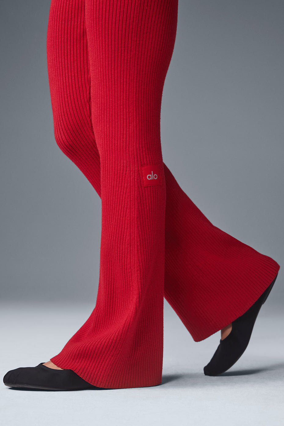 Denim Knit High-Waist Flare Pant - Bold Red/Dark Bold Red — photo 4