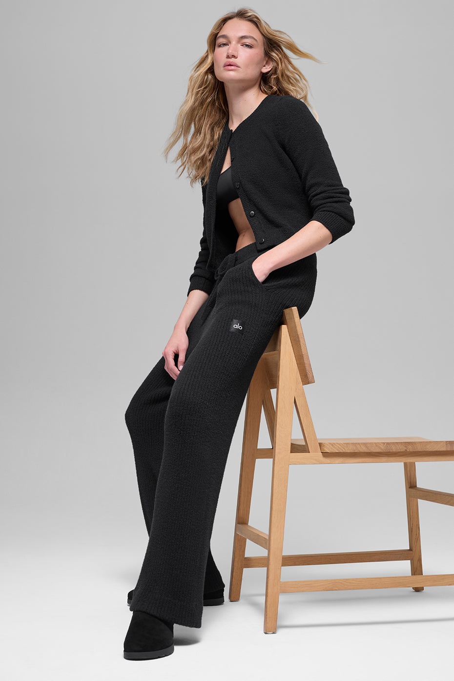 Snuggle Up Sweater High-Waist Wide Leg Pant - Black — photo 5