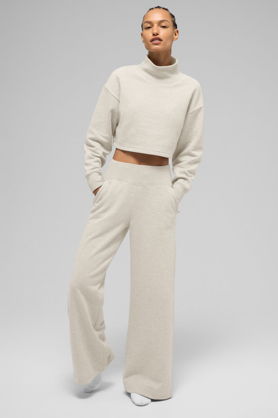 Serenity Wide Leg Sweatpant - Oatmeal Heather — photo 5