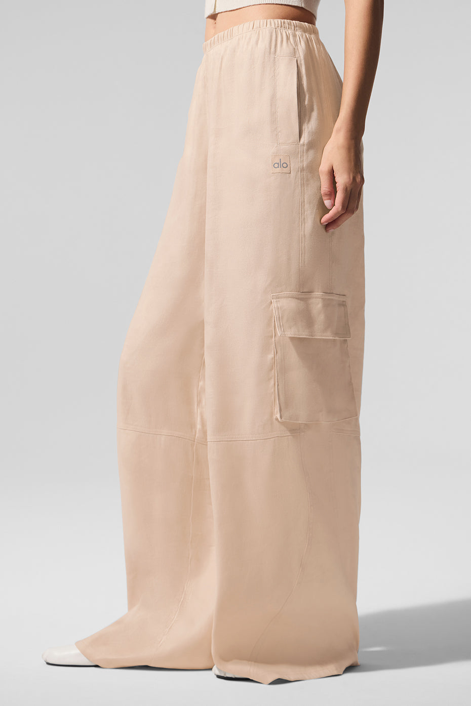 Linen Getaway Cargo Wide Leg Pant - Macadamia — photo 3