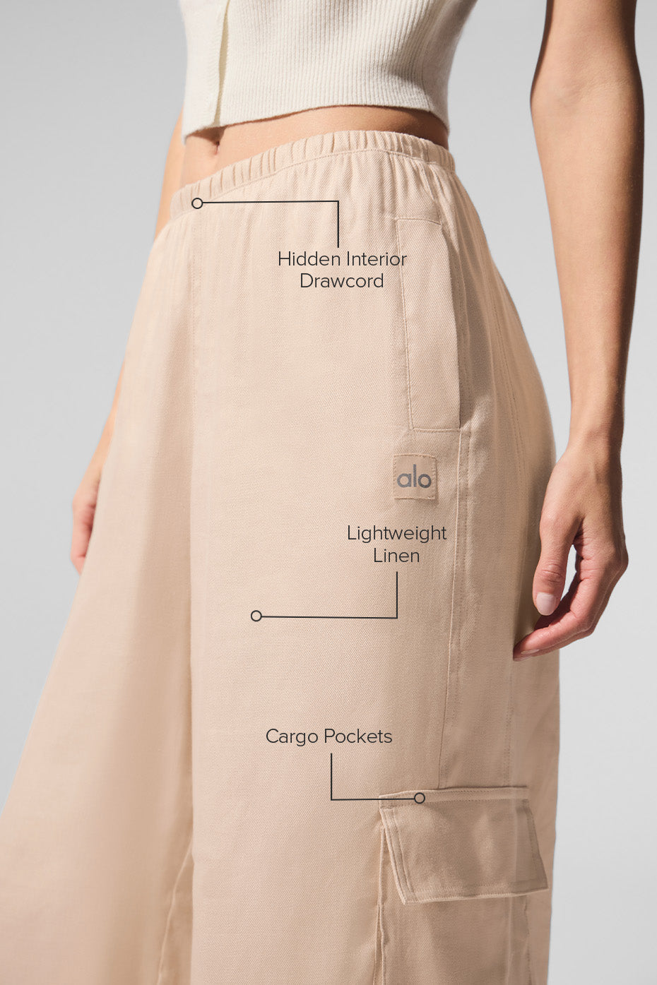 Linen Getaway Cargo Wide Leg Pant - Macadamia — photo 2