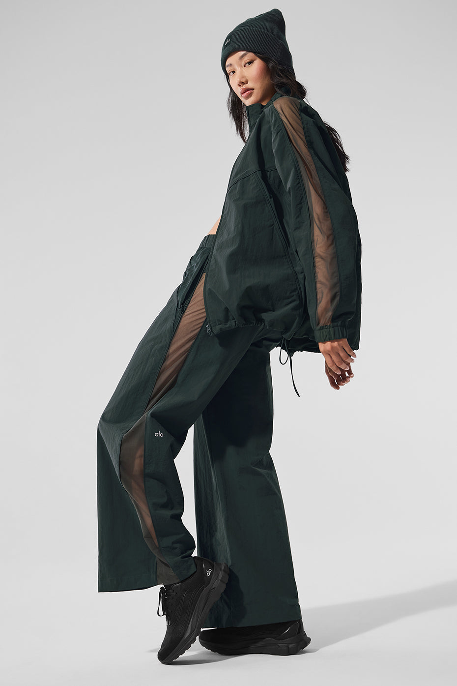 High-Waist Origin Wide Leg Track Pant - Charcoal Green — photo 4