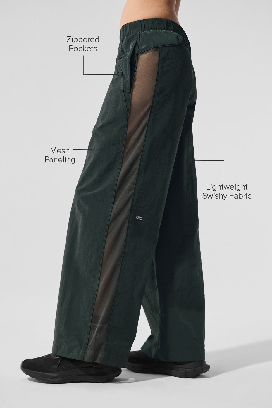 High-Waist Origin Wide Leg Track Pant - Charcoal Green — photo 2