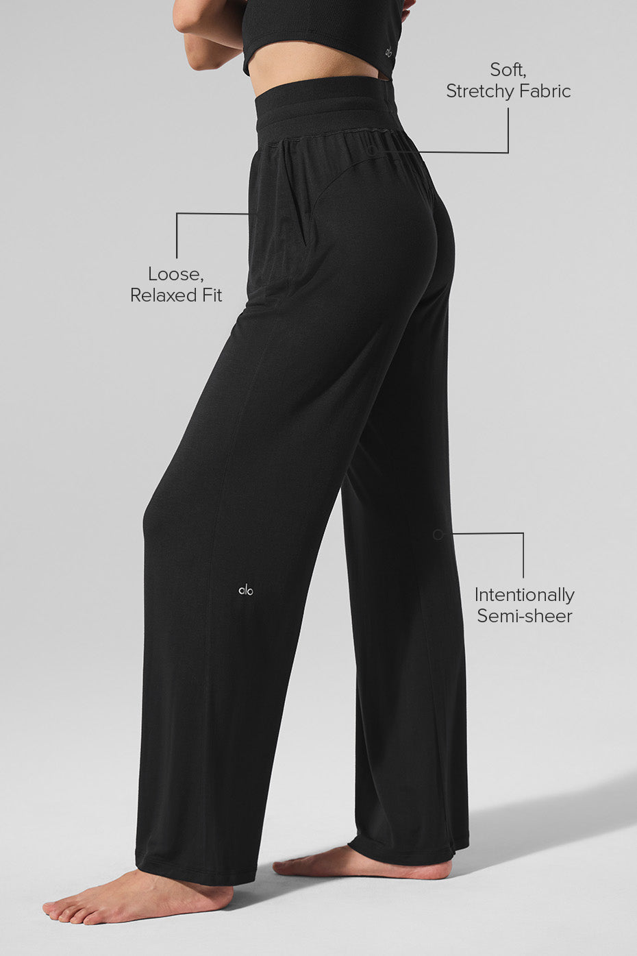 Semi-Sheer Delicate Lounge Flare Pant - Black — photo 2