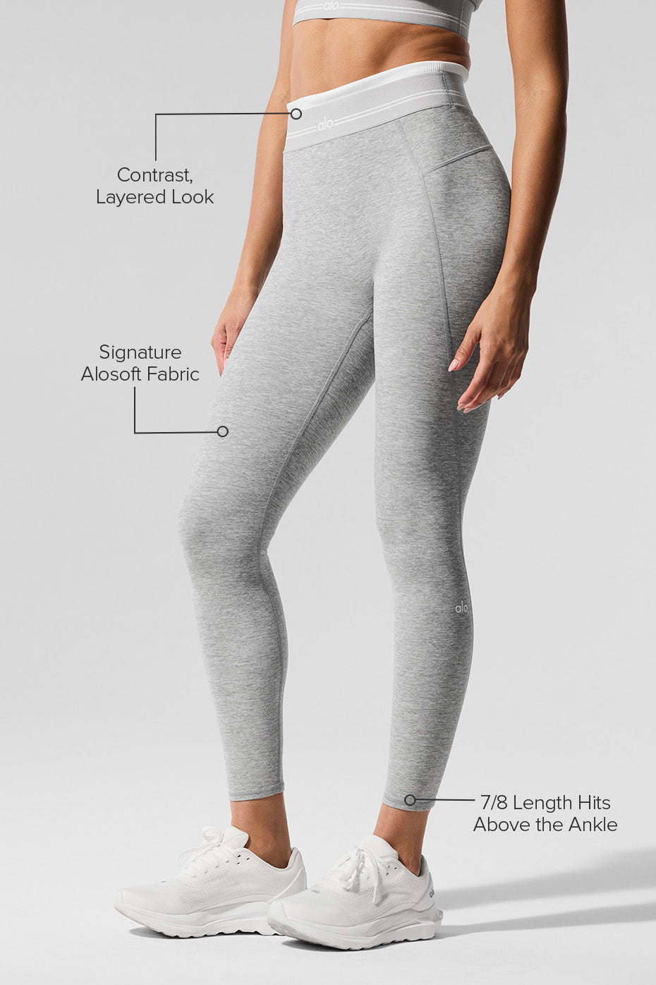 Alosoft High-Waist 7/8 Better Together Legging - Athletic Heather Grey/White — photo 2