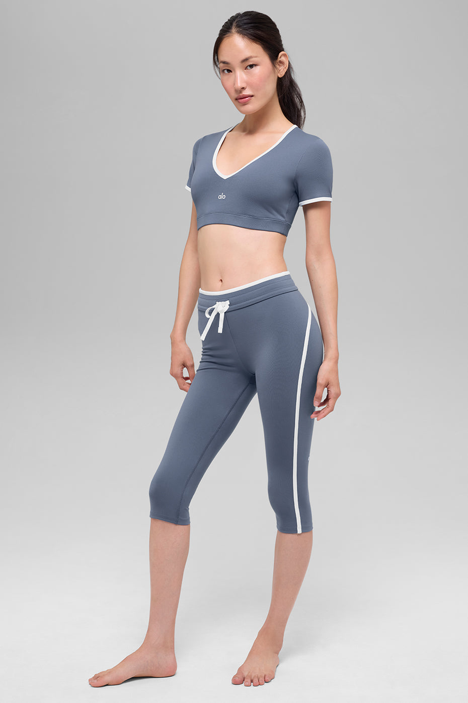 Airbrush High-Waist Race Pace Capri - Bluestone/White — photo 5