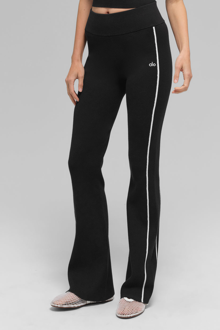 Ribbed Sweater Knit Highline Flare Pant - Black/White — photo 1