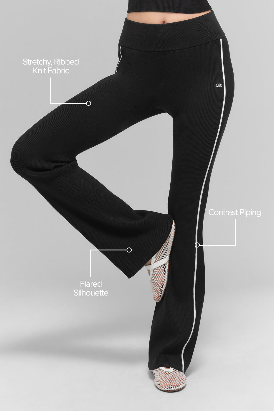 Ribbed Sweater Knit Highline Flare Pant - Black/White — photo 2