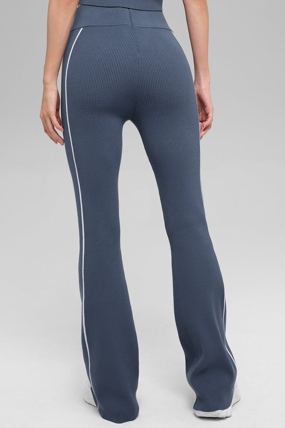 Ribbed Sweater Knit Highline Flare Pant - Bluestone/White — photo 4