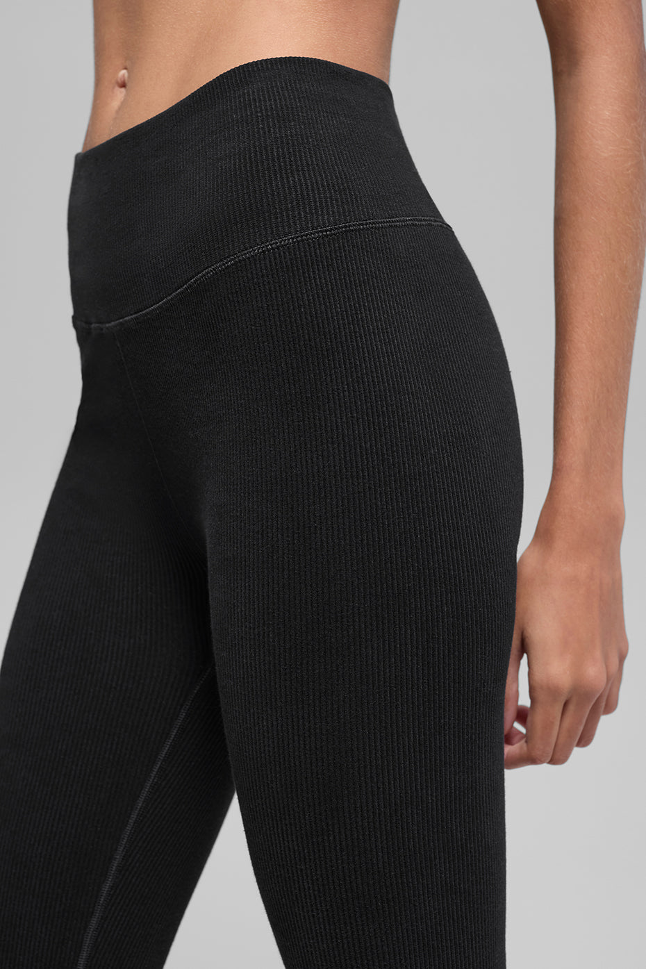 Seamless High-Waist Two Tone Rib Legging - Black — photo 3