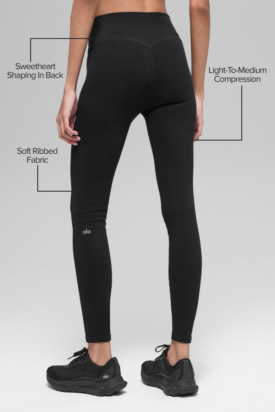 Seamless High-Waist Two Tone Rib Legging - Black — photo 2