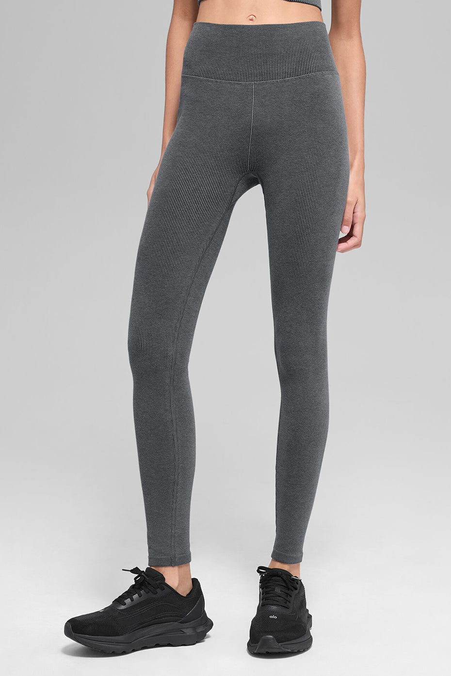 Seamless High-Waist Two Tone Rib Legging - Dark Misty Grey Heather — photo 1